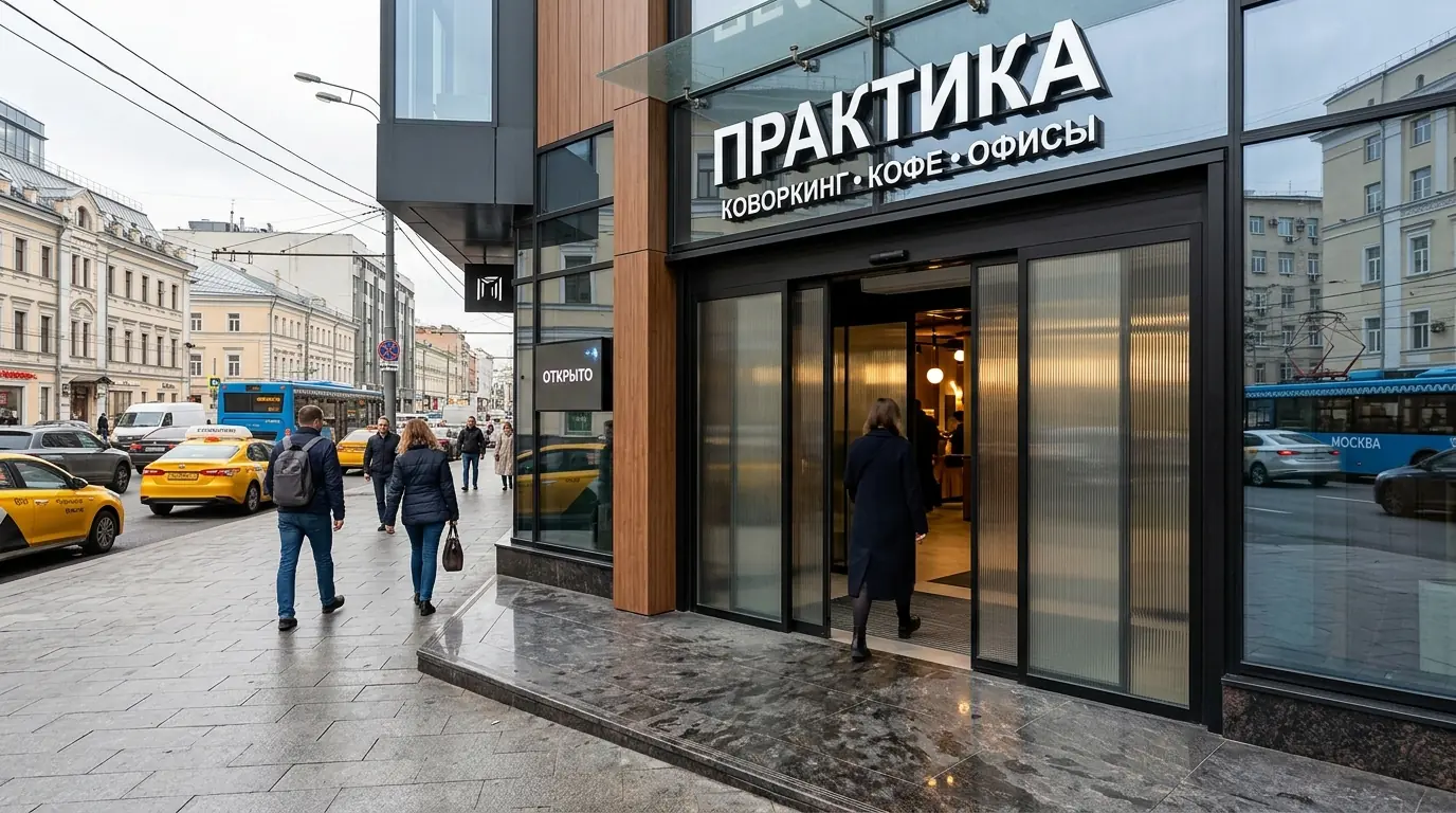 Автоматические стеклянные двери наружные — вид сбоку