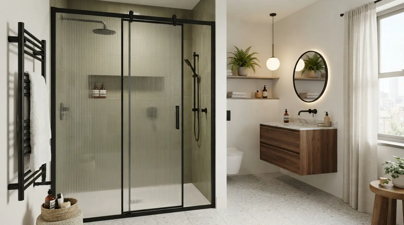 Раздвижные стеклянные двери для ванны — вид сбоку