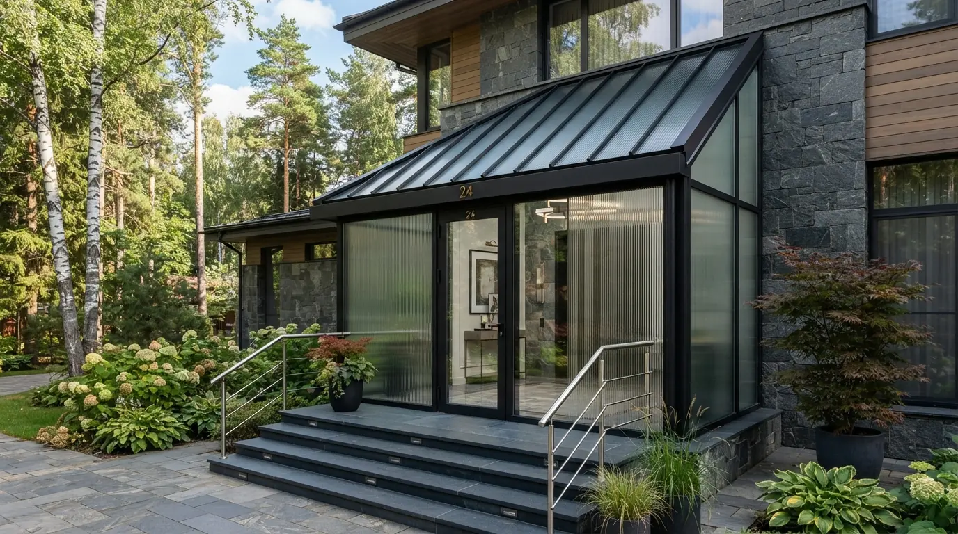 Изготовление входных групп из алюминия — пример в интерьере