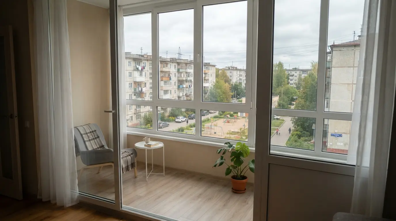 Раздвижные перегородки на балкон — вид крупным планом
