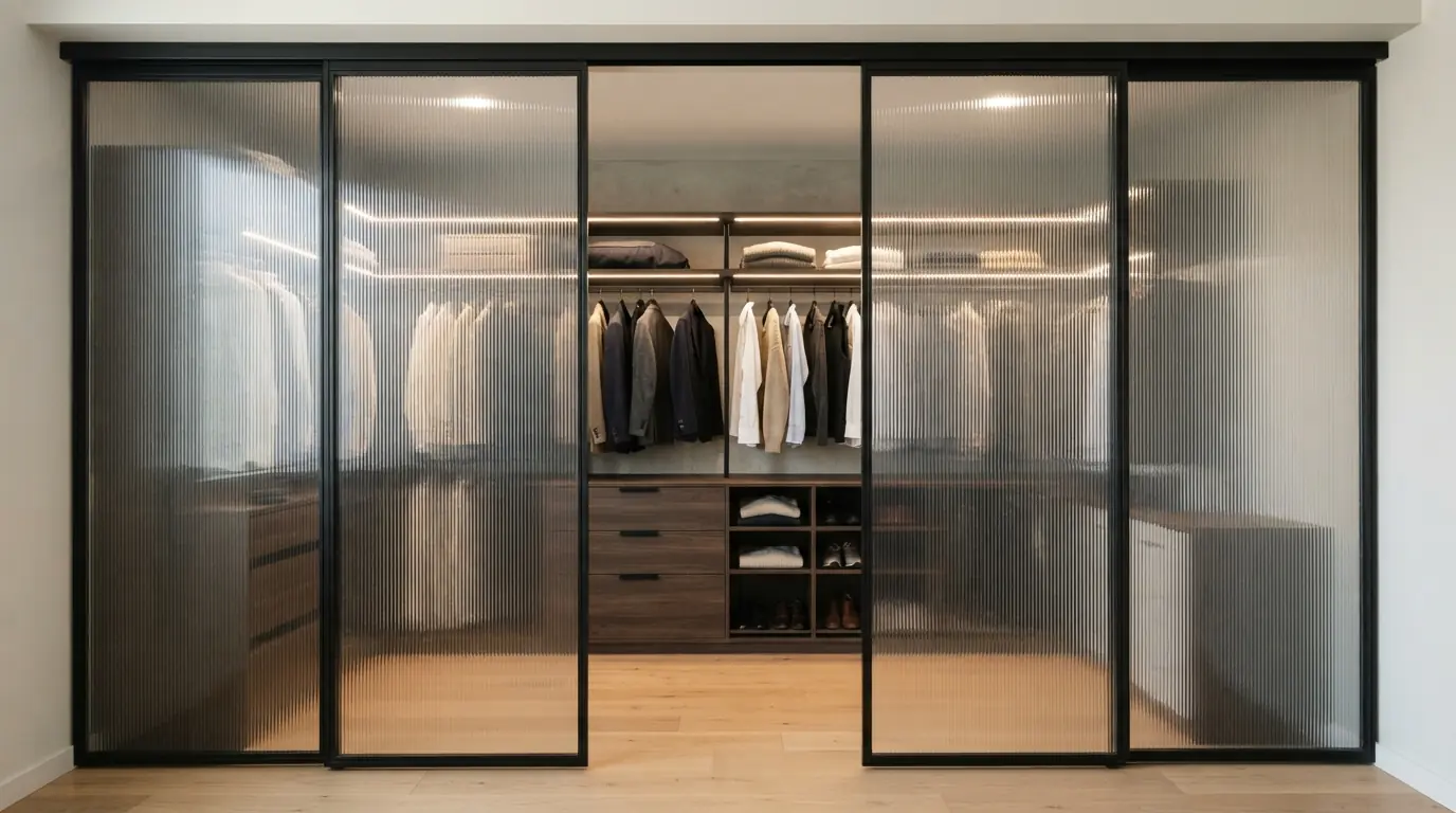Гардеробная перегородка в комнате — вид от входа в помещение