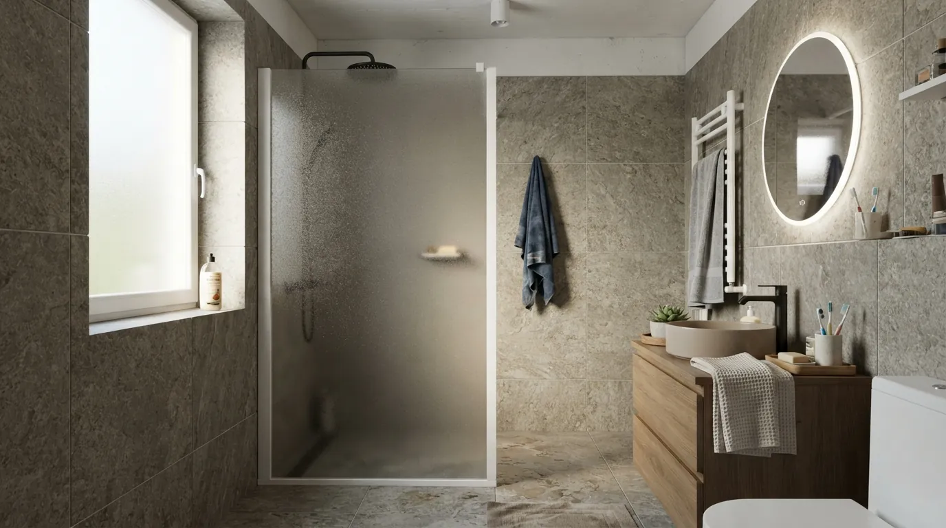Монтаж стеклянной перегородки в ванной — вид крупным планом